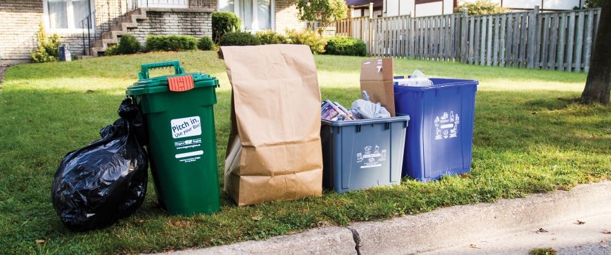 garbage and recycling bins