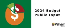 2024 Budget Public Meeting with dollar sign showing three segment areas of a pie chart