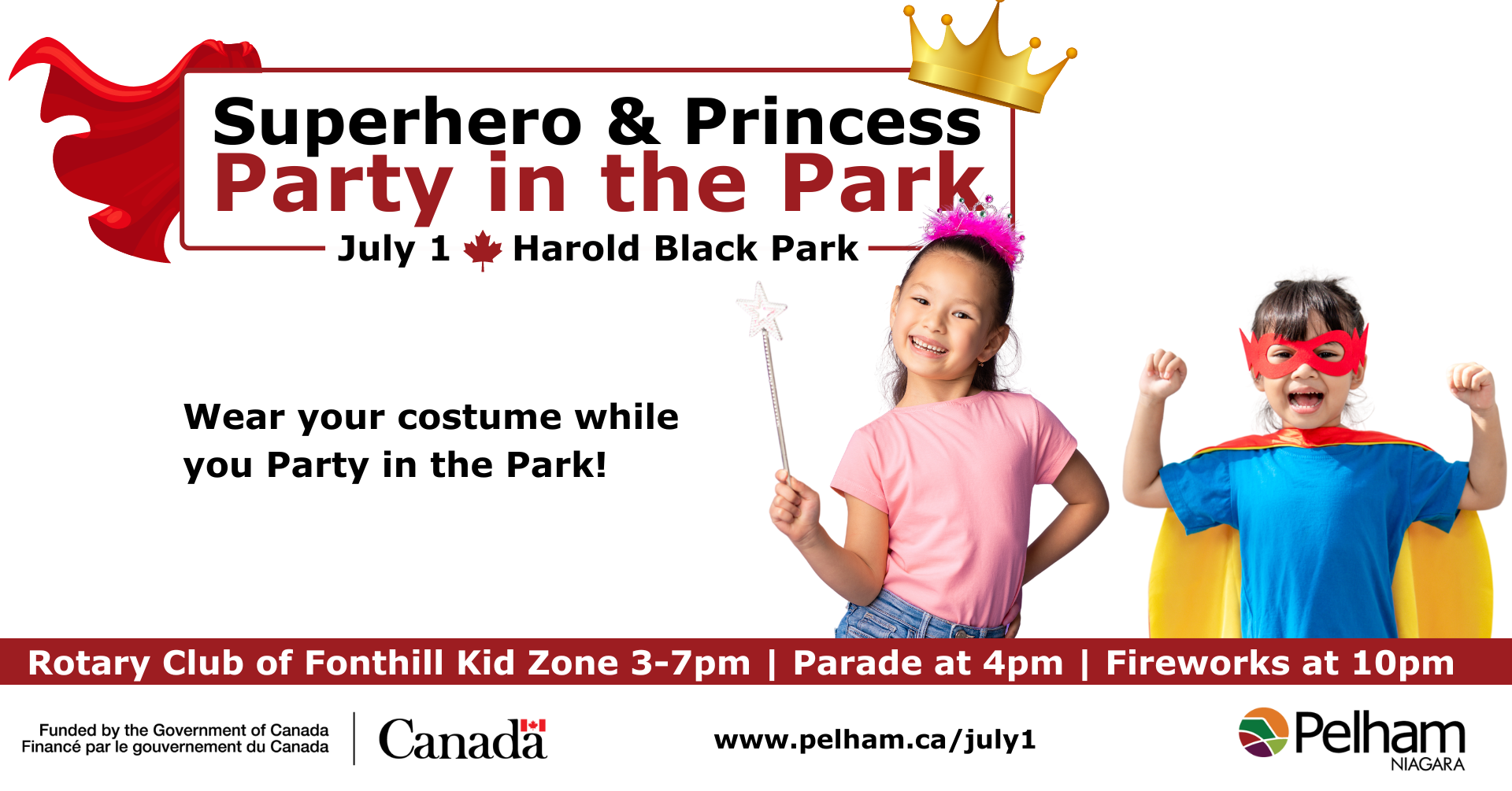 Pelham Celebrates July 1 image of superhero and princess